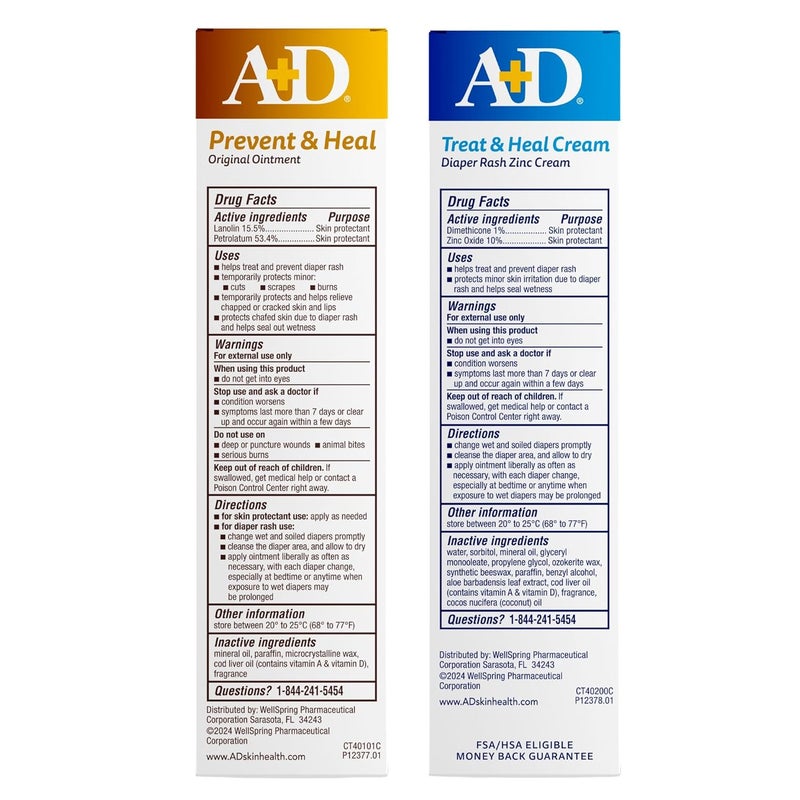 A + D مرهم طفح الحفاض الأصلي + كريم طفح الحفاض أكسيد الزنك 4 أونصات مجموعة متنوعة - يمنع ويعالج - مرطب واقي للبشرة مع فيتامينات A و D - Image 2